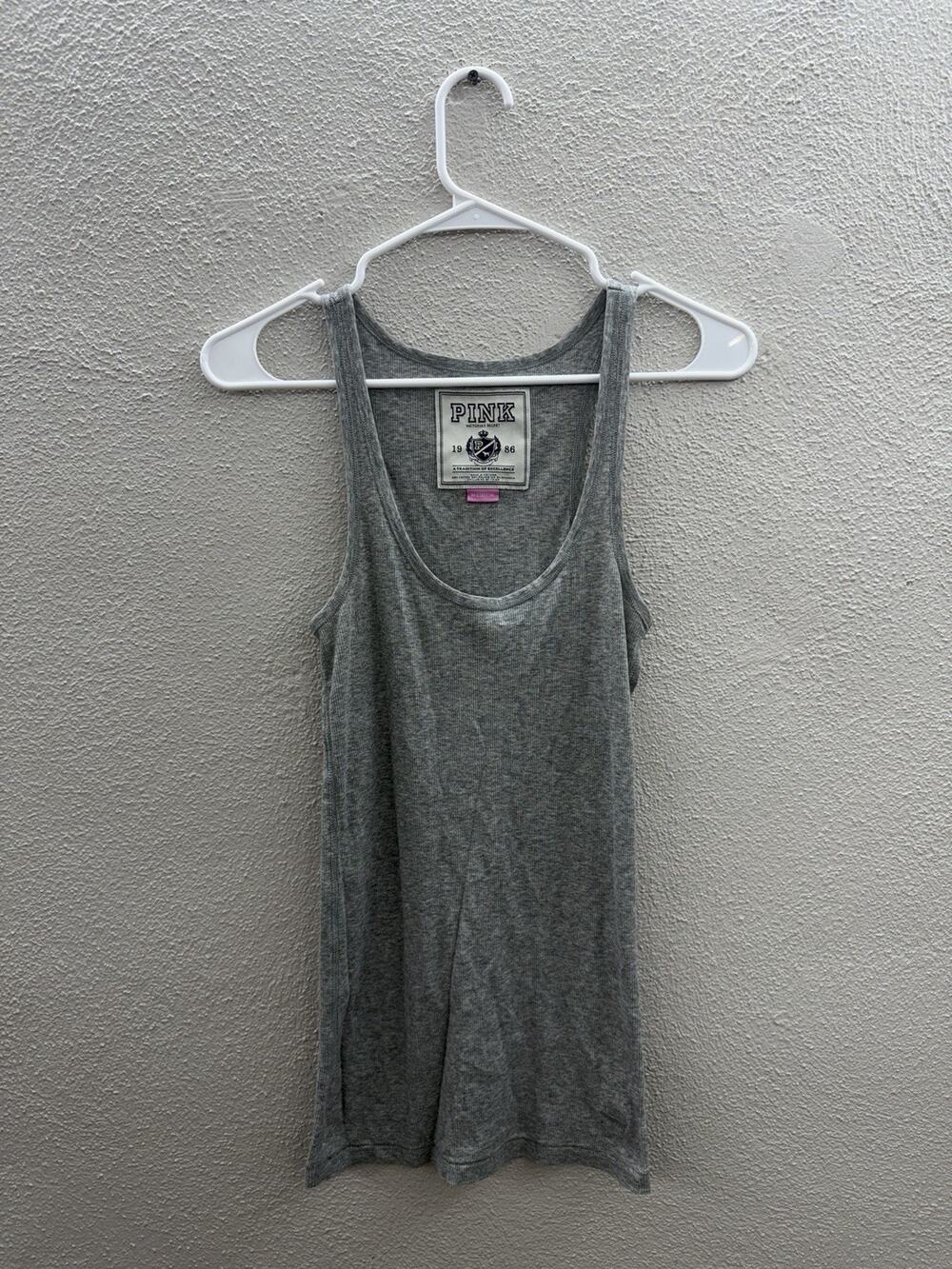 Pink Victorias Secret Womens Tank Top Size Medium Gray Ripped Scoop Neck